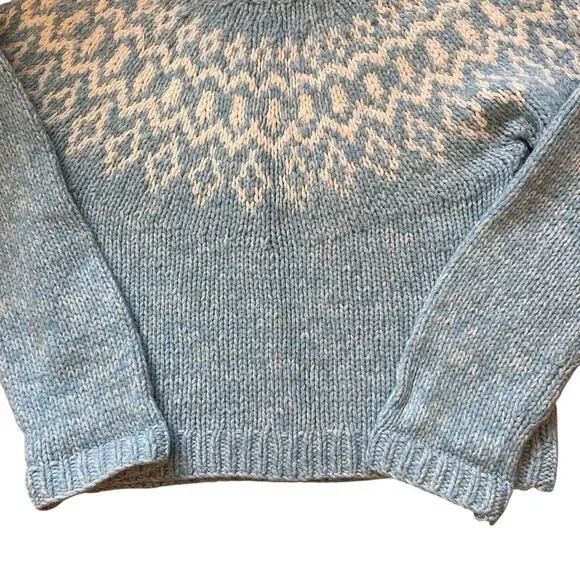 American Eagle Women’s Blue & White Fair Isle Handknit 100% Lambswool Sweater M - Picture 2 of 12